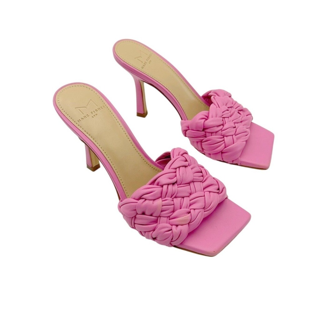 Marc Fisher Womens 6 Pink Leather Braided Square Toe Heeled Mules Y2K Barbiecore